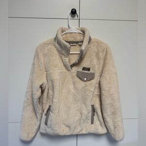Women's L.L.Bean Hi-Pile Cream Fleece Pullover. Size Petite Medium.